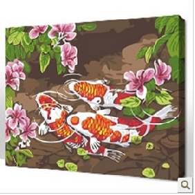 Goldfish Subject Flower Background Vivid Colour Animal Oil Paintings