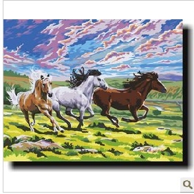 Horses Subject Bright Sky Background Vivid Colour Animal Oil Paintings