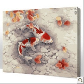 Two Gold Fishes Subject Clear Water Background Wall Decoration Animal Oil Paintings