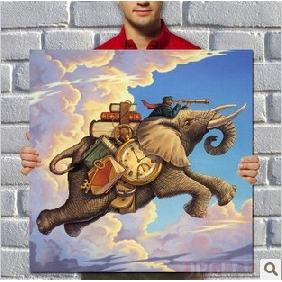Canvas Huge Flying Elephant Subject Cloud Background Animal Oil Paintings