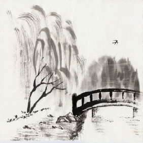 Pure Hand-painted A Small Bridge Subject Flying Bird Background Animal Oil Paintings
