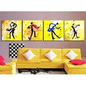 Yellow Background Parlour Deformation Four Person Playing Piano Subject Modern Oil Paintings  Yellow Background Parlour Deformation Four Person Playing Piano Subject Modern Oil Paintings