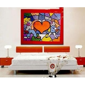 Two Person Subject With Orange Heart Frameless Animal Oil Paintings