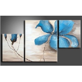 Blue Flowers Canvas Beige Background Modern Oil Paintings  Blue Flowers Canvas Beige Background Modern Oil Paintings