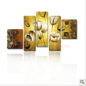 Five Pieces Gold Background Flowers Modern Oil Paintings  Five Pieces Gold Background Flowers Modern Oil Paintings