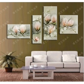 Four Pieces Modern Beige Flower Oil Paintings