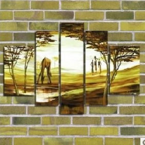 Green Background African Giraffe Five Pieces Modern Oil Paintings  Green Background African Giraffe Five Pieces Modern Oil Paintings