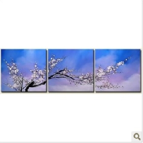Blue Background Three Pieces Plum Blossom Flower Oil Paintings
