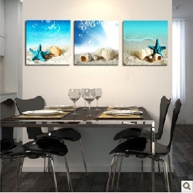 Ocean Star Seaside Triptych Frameless Canvas Seascape Decorative Oil Paintings Mural