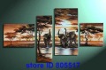 Dusk Background Elephants & Trees & River Subject Canvas Abstrac